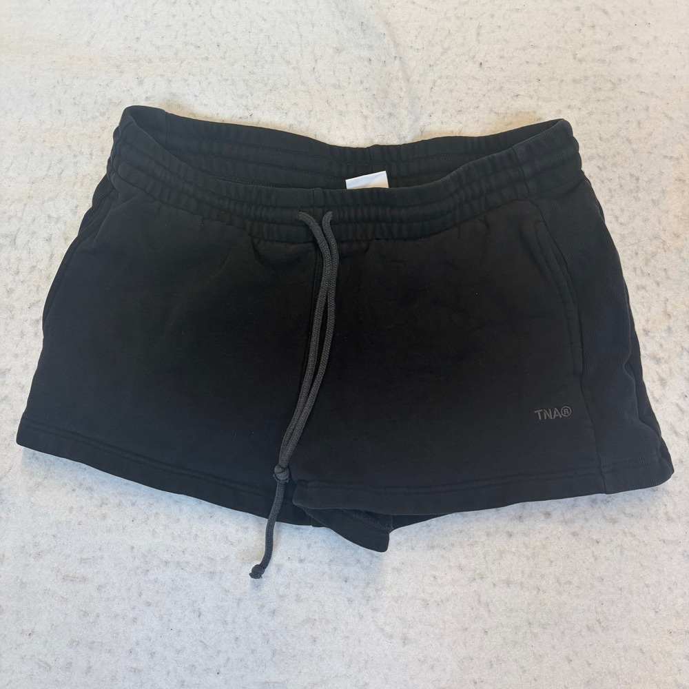 TNA Sweatfleece Shorts Womens Large Black Cozy Fleece Boyfriend Fit